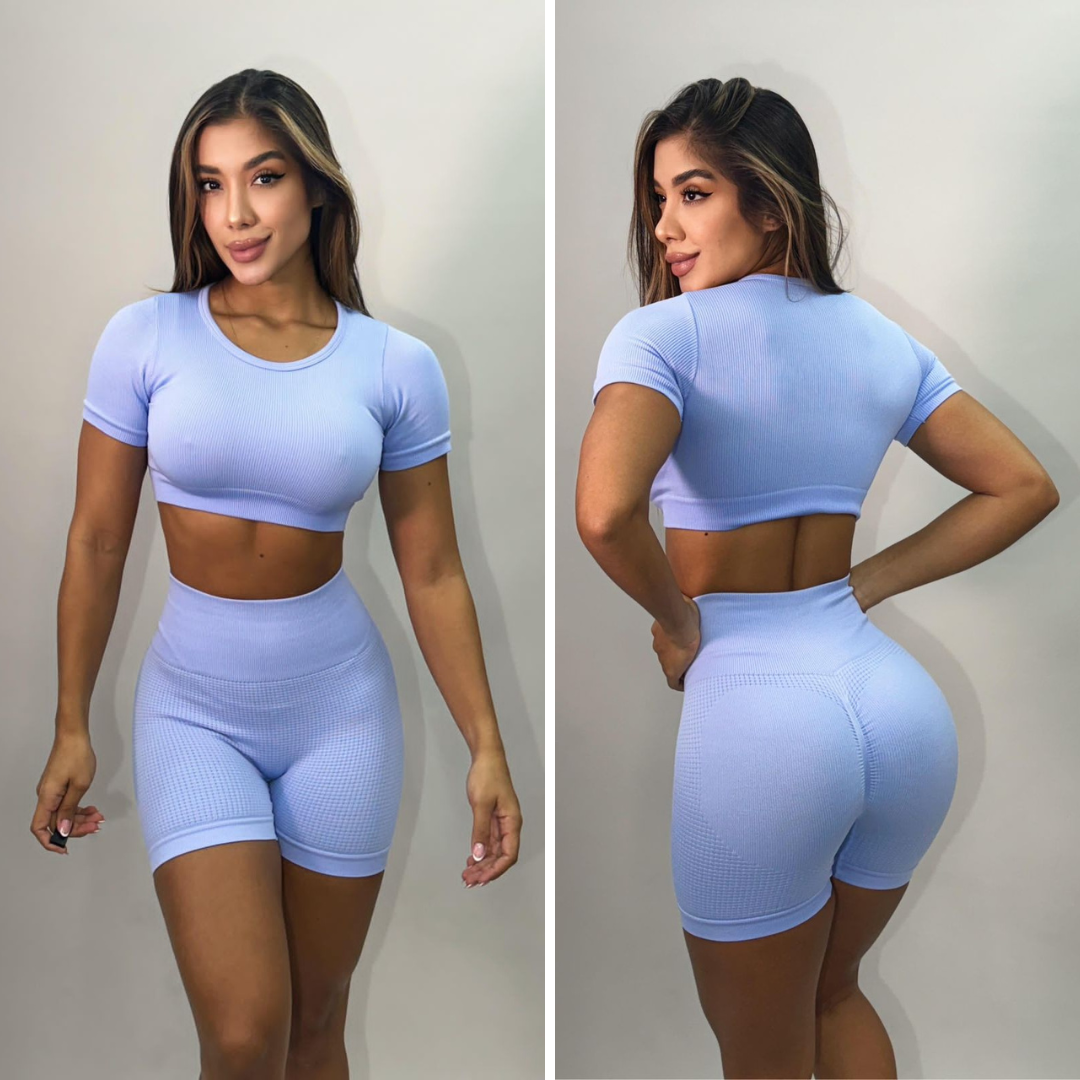 Conjunto deportivo americano para mujer: shorts de cintura alta y top corto