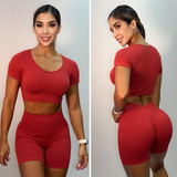 Conjunto deportivo americano para mujer: shorts de cintura alta y top corto