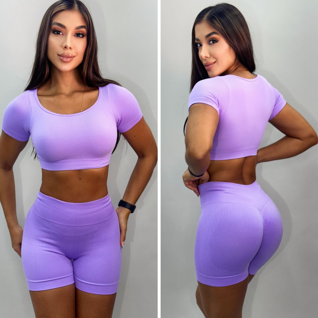 Conjunto deportivo americano para mujer: shorts de cintura alta y top corto