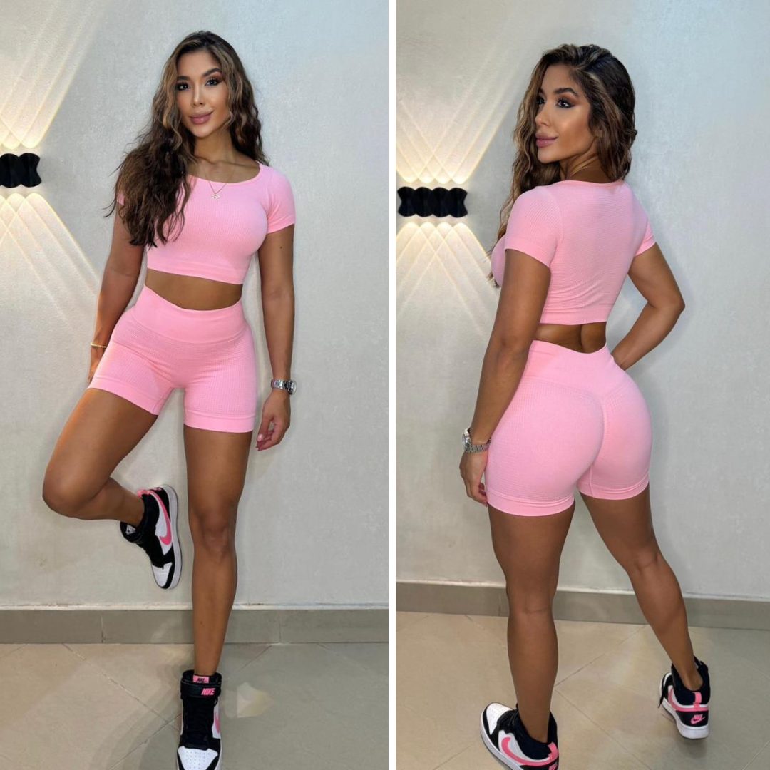 Conjunto deportivo americano para mujer: shorts de cintura alta y top corto