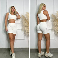 Conjunto American Fitness: shorts y top sin tirantes