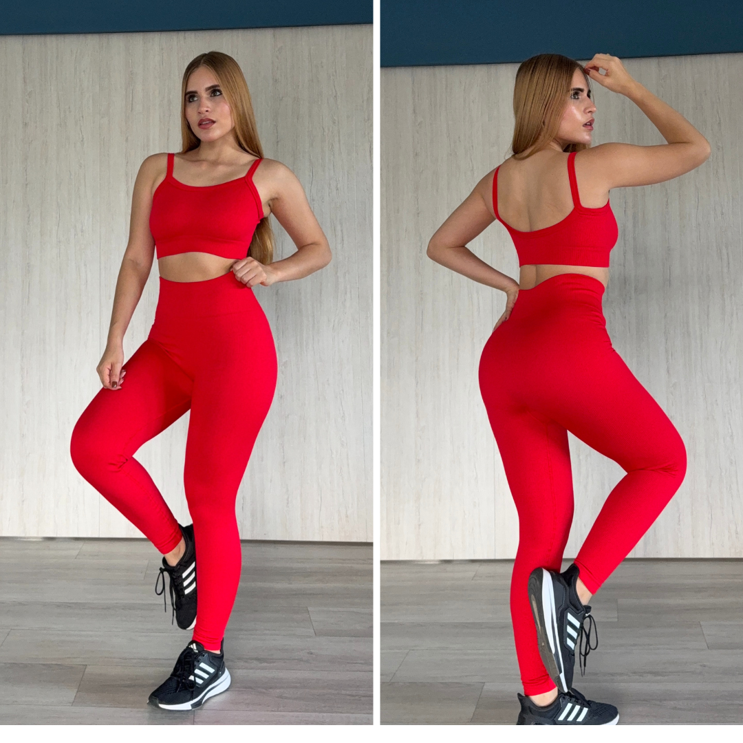 Conjunto deportivo americano para mujer: leggings de cintura alta y top de tirantes
