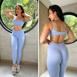 Conjunto deportivo americano para mujer: leggings de cintura alta y top de tirantes